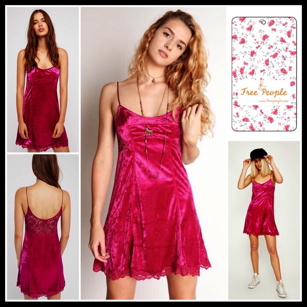 FREE PEOPLE LACE TRIM VELVET MINI SLIP DRESS - Picture 5 of 8